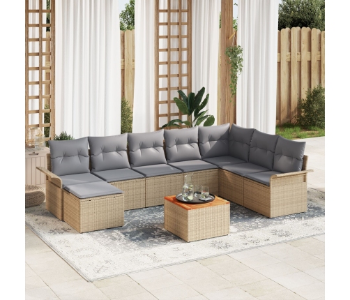 Juego de Sofá de Jardín de 9 Piezas con Cojines Beige Poliratán Acacia
