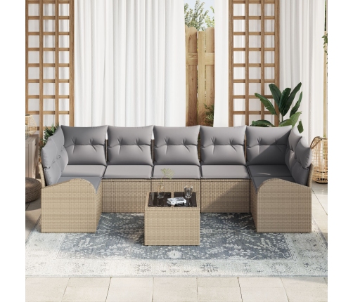 Sofá de jardín de 8 piezas con cojines Beige Poliratán