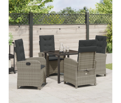 Set de Comedor de Jardín de 5 Piezas  con Cojines de Rattan Poliéster Gris