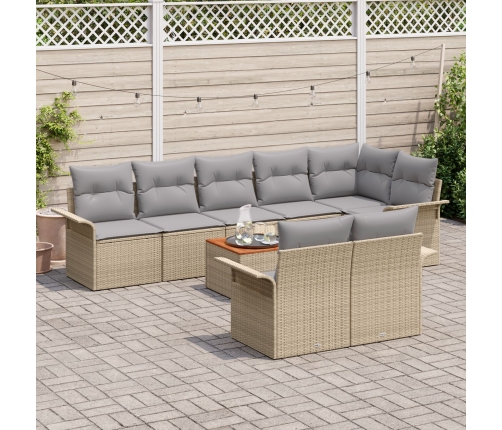 Juego de Sofá de Jardín  de 9 Piezas con Cojines Beige Ratán Acacia