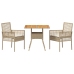 Juego de Comedor de Jardín  de 3 Piezas con Cojines Beige Poliratán
