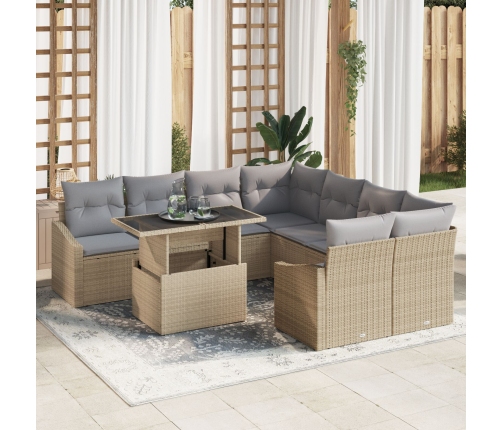 Conjunto de Sofás de Jardín 9 Piezas Marrón Claro y Gris