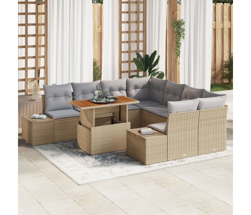 Conjunto de Sofá de Jardín  Juego de 9 Beige con Cojines Grises
