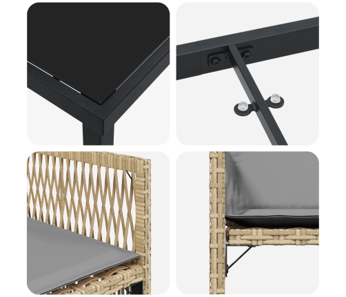 Juego de Comedor de Jardín de 5 Piezas con Cojines Beige Poliratán