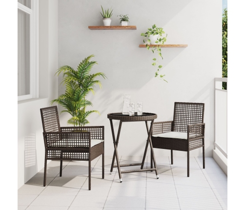 Juego de Bistro de Jardín de 3 Piezas  con Cojines Marrón de Poliratán