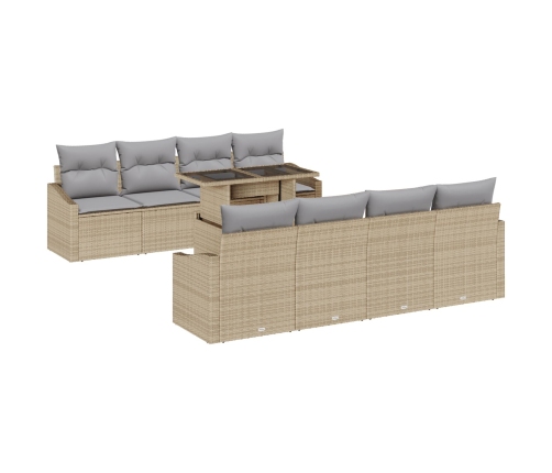 Conjunto de Sofás de Jardín de 9 Piezas con Cojines Beige de Ratán Poliéster