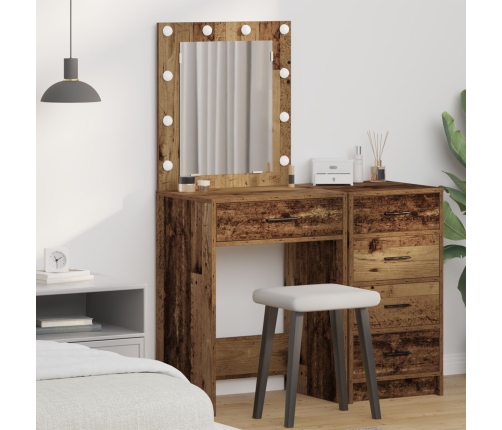 Mesa de tocador  con luces LED Madera antigua 50x41x135 cm
