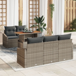 Conjunto de Comedor de Jardín de 6 Piezas con Cojines Gris Poliratán Acacia