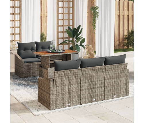 Conjunto de Comedor de Jardín de 6 Piezas con Cojines Gris Poliratán Acacia