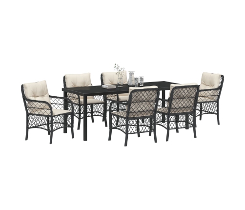 Conjunto de Comedor de Jardín de 7 Piezas con Cojines Negro Poliratán