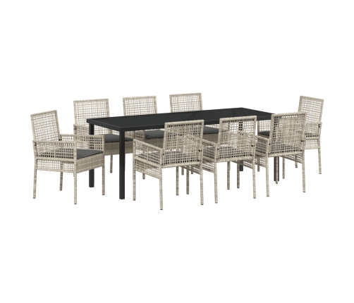 Conjunto de Comedor de Jardín de 9 Piezas con Cojines Ratán Poliéster Gris Claro