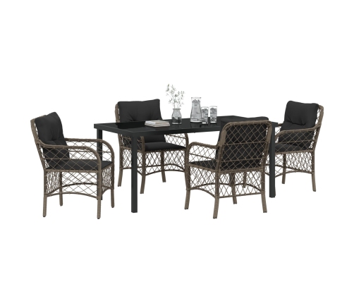 Conjunto de Comedor de Jardín de 5 Piezas con Cojines Gris Poliratán