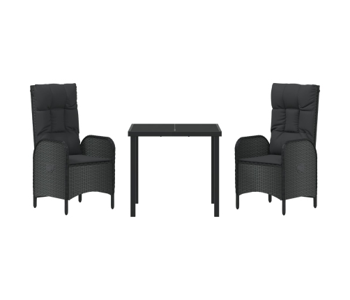 Set de Comedor de Jardín  de 3 Piezas en Ratán Poliéster Negro