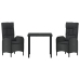 Set de Comedor de Jardín  de 3 Piezas en Ratán Poliéster Negro