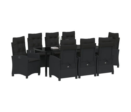 Conjunto de Comedor de Jardín de  de 9 Piezas con Cojines, Rattan Poliéster Negro