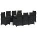 Conjunto de Comedor de Jardín de  de 9 Piezas con Cojines, Rattan Poliéster Negro