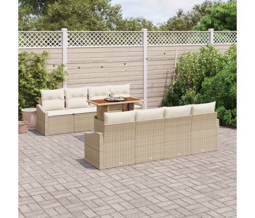 Conjunto Sofá Jardín 7 Piezas con Cojines Beige Ratán Poliéster