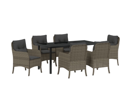 Juego de comedor de jardín de 7 piezas con cojines gris poliratán