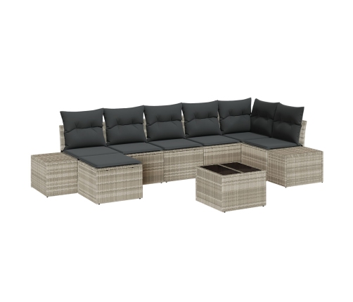 Set de Sofá de Jardín  de 8 Piezas con Cojines Ratán Gris Poli