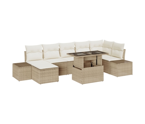 Set de Sofá de Jardín  Set de 8 Beige Ratán, Poliéster, Vidrio