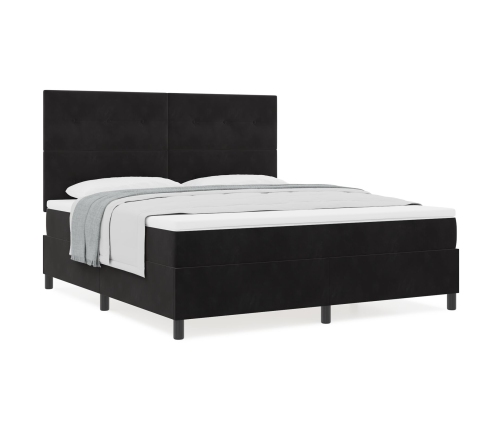 Cama Box Spring  con Colchón Negro Super Rey Terciopelo
