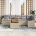 Conjunto de Comedor de Jardín de 7 Piezas con Cojines Beige de Poliratán y Acacia