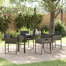 Conjunto de Comedor de Jardín de 5 Piezas con Cojines Gris Ratan PE