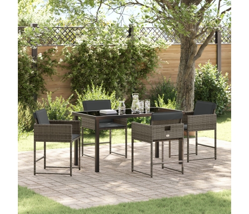 Conjunto de Comedor de Jardín de 5 Piezas con Cojines Gris Ratan PE