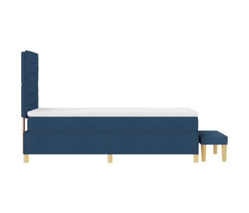 Cama Box Spring con Colchón y Banco Azul 90x200 cm Tela