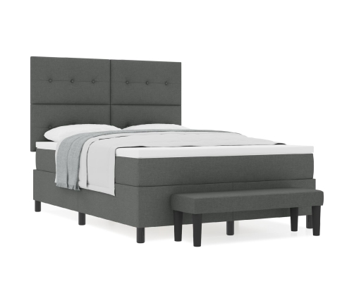 Cama con Somier  con Colchón y Banco Gris Oscuro 140x200 cm Tela