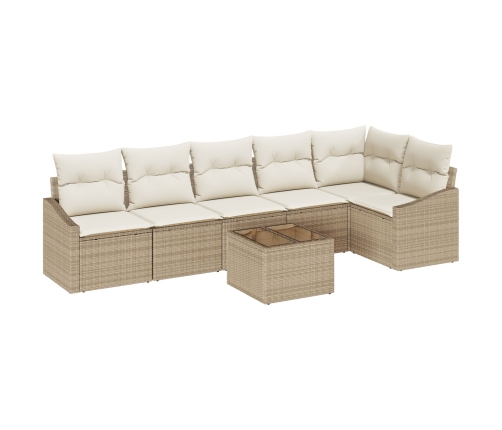 Conjunto de Sofás de Jardín  Set de 7 Beige Ratán Poliéster, Tela