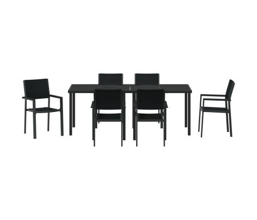 Juego de Comedor de Jardín  de 7 Piezas Negro de Polipropileno