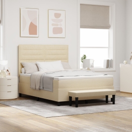 Cama con Base  con Colchón y Banco Crema 140x200 cm Tela