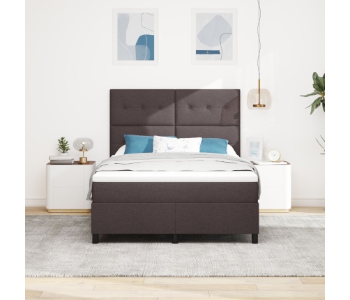Cama con Base de Resortes y Colchón Marrón Oscuro 160x200 cm Tela
