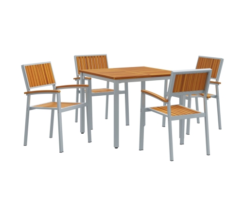 Juego de Comedor de Jardín de 5 Piezas de Madera Sólida de Acacia y Metal