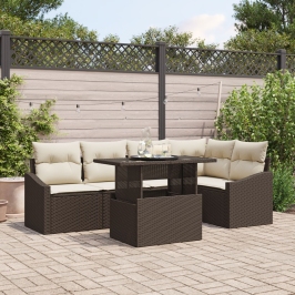 Conjunto de Sofás de Jardín  6 piezas Marrón, Ratán