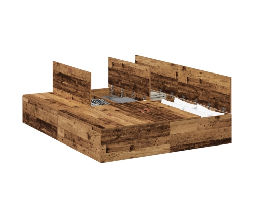 Marco de Cama  Madera Vieja Madera Maciza Recuperada Doble