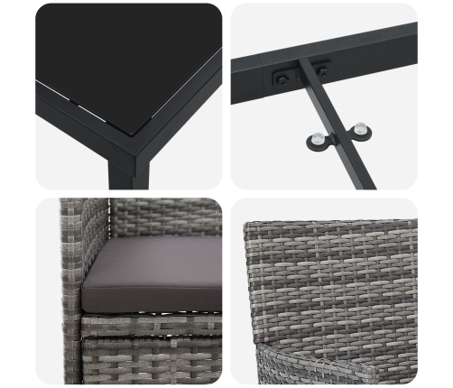 Conjunto de Comedor de Jardín de 3 Piezas Gris Ratán PE