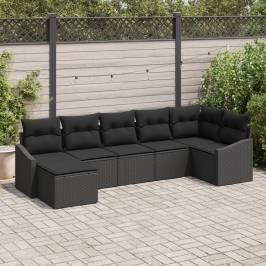 Conjunto de Comedor de Jardín de 7 Piezas con Cojines Negro Poliratán