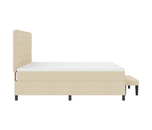 Cama con Somier  con Colchón y Banco Color Crema 200x200 cm Tela