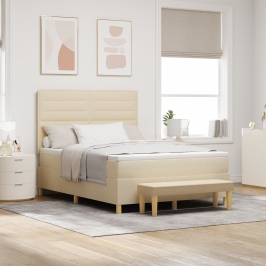 Cama con somier y colchón  y banco Crema 160x200 cm Tela