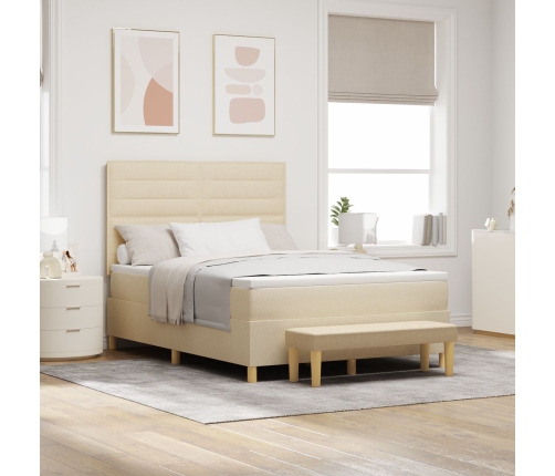 Cama con somier y colchón  y banco Crema 160x200 cm Tela