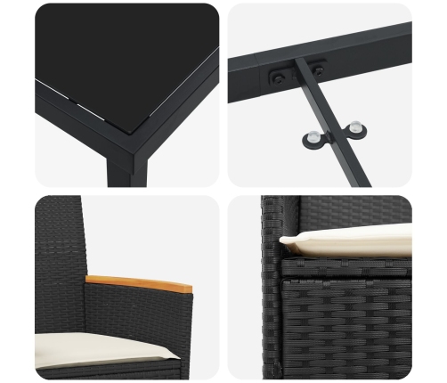 Set de Comedor de Jardín  de 5 Piezas con Cojines Negro Poliratán