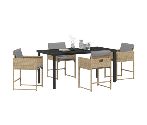 Juego de Comedor de Jardín de 5 Piezas con Cojines Beige Rattan Poliéster