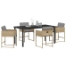 Juego de Comedor de Jardín de 5 Piezas con Cojines Beige Rattan Poliéster