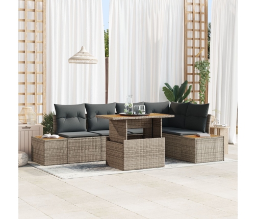 Conjunto de Sofá de Jardín  6 Piezas Gris Ratán Poliéster
