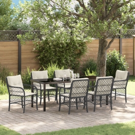 Conjunto de Comedor de Jardín de 7 Piezas con Cojines Negro Poliratán