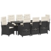 Set de Comedor de Jardín  de 9 Piezas con Cojines Poliratán Negro