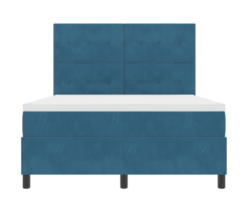 Cama con Box Spring y Colchón  & LED Azul Oscuro 160x200 cm de Terciopelo
