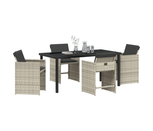 Conjunto de Comedor Jardín  de 5 Piezas con Cojines Gris Claro Poliratán